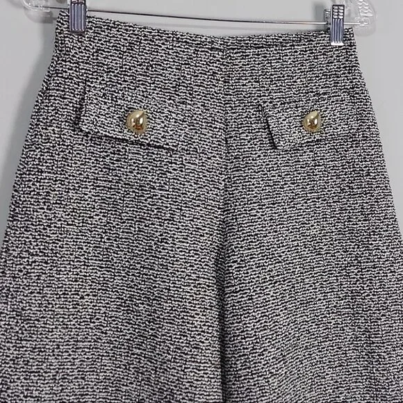 Zara Women Textured Wide Leg Pant Small Tweed Metallic Thread Gold Button - Picture 4 of 10
